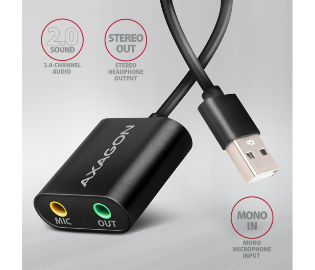 AXAGON ADA-12 Zewnętrzna karta dzwiękowa USB 2.0 48kHz/16-bit stereo, metal, kabel USB-A 15 cm - 722383 - zdjęcie 3